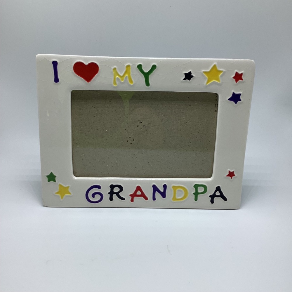 Vintage I Love My Grandpa‎ Ceramic Picture Frame w/ Stars Crackle Glaze Finish